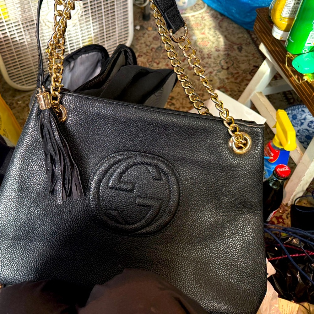 Black Leather Chain Shoulder Bag